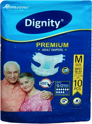 

ROMSONS DIGNITY PREMIUM ADULT DIAPERS, SIZE MEDIUM, 10 Pcs. PACK FOR WAIST SIZE 28-45 INCHES Adult Diapers - M(10 Pieces)