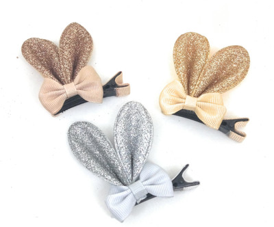 

SKD Set of Gold, Silver and Brown Shiny Bunny Ear Hair Bows Clips Rabbit Ear Hair Barrettes Hair Accessories for Toddlers Girls Teens Kids Hair Clip(Multicolor)