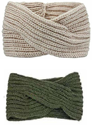 sbe 2Pcs New Woven Headbands For Winter, Women Twisted Handmade Hair Bands And Head Wrap For Hair Accessories Hair Band(Beige, Green)