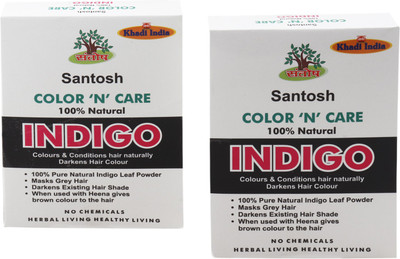 

Khadi India Santosh Organic Natural & Harmless Indigo 'N' Care Darkness Colour Hair Powder- Pack of 2x60 g Hair Color(Brown)