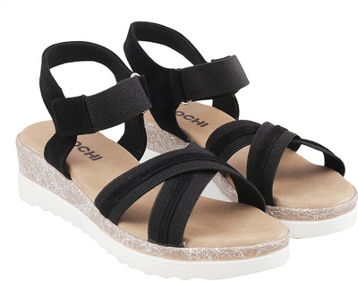 

Mochi Girls Velcro Strappy Sandals(Black, 11;black