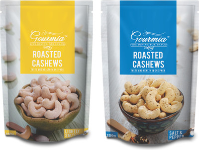 

Gourmia Combo of Roasted Cashews, Lightly Salted + Salt and Pepper (Each 200g) Cashews(400 g, Pouch)