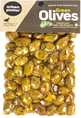 

Urban Platter Chalkidiki Variety Green Olives with Wild Oregano [Unpitted, Premium Quality, Produced in Greece] 500 g