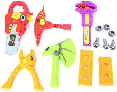 

MWG Exports Co 13 Piece Take A-Part Dinosaur Tools Playset for Kids with Lights & Sound Emitting Electronic Saw