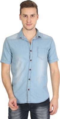 OJASS Men Self Design Casual Blue Shirt