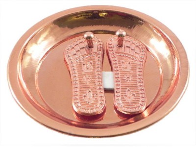 KANISHQ COPPER CHARAN PADUKA WITH COPPER PLATE Decorative Showpiece  -  9 cm(Brass, Copper)