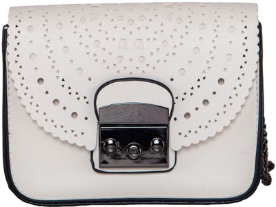 

peaubella Women Casual White Synthetic Leather Sling Bag