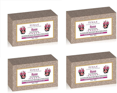

Synaa Rose Handmade Soap for Hydrated Glowing Skin, Enriched with Rose Extract (pack of 4 )(400 g, Pack of 4)