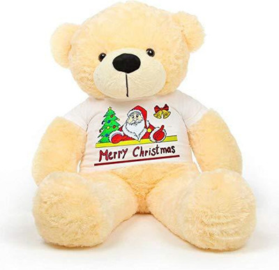 

CLICK4DEAL Big Teddy Bear 4 Feet Long Wearing A Merry Christmas T-Shirt ( Bear 121 cm ) Cream - 121 cm(Multicolor)