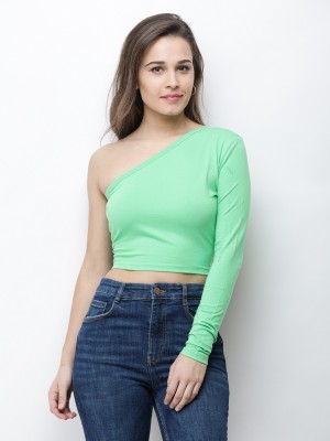 Cation Casual Regular Sleeve Solid Women Light Green Top