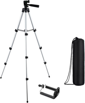 

techobucks Tripod 3110 Portable Lightweight Camera Stand With Three-Dimensional Head & Quick Release Plate Tripod(Silver, Black, Supports Up to 1500 g)