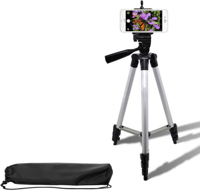 

m s megaslim Tripod-3110 Portable Adjustable Aluminium High Quality Lightweight Camera Stand With Three-Dimensional Head & Quick Release Plate For Video Cameras and mobile Tripod(Silver, Black, Supports Up to 1500 g)