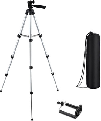 

Blue Birds Camera Stand Tripod With 3-Way Head Tripod for Canon Nikon Digital Camera DV Camcorder, Tripod 3110 with mobile Phone holder mount for all Smartphones Tripod(Silver, Black, Supports Up to 1500 g)