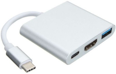 microware Type-c To Hdmi 3 In 1 Adapter Hdmi USB 3.0 Type C Type C to HDMI 3 in 1 Adapter USB Hub(Silver)