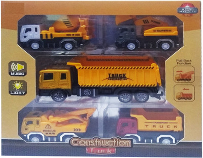 

Miss & Chief Pack of 5 Battery Operated Dumpster Truck with 4 Mini Pull Back Vehicle Construction Trucks(Multicolor)