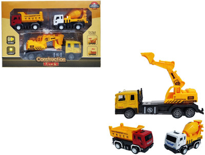 

Miss & Chief Pack of 3 Battery Operated Excavator Truck with 2 Mini Pull Back Vehicle Construction Trucks(Multicolor)