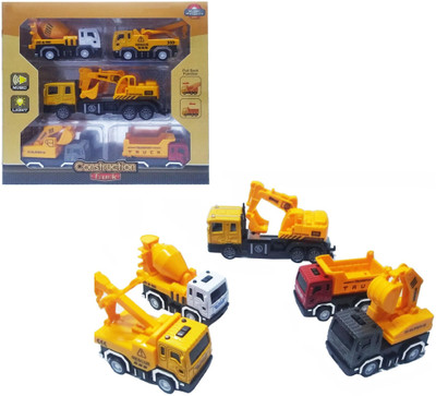 

Miss & Chief Pack of 5 Battery Operated Excavator Truck with 4 Mini Pull Back Vehicle Construction Trucks(Multicolor)