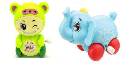 

Emob Pack of 2 Cute Mini Elephant and Bear Shape Wind Up Toy(Multicolor)