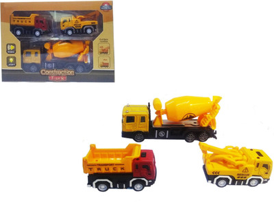 

Miss & Chief Pack of 3 Battery Operated Cement Mixer Truck with 2 Mini Pull Back Vehicle Construction Trucks(Multicolor)