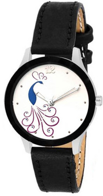 

WANTON black beautiful leather strap peacock watch for women Watch - For Women