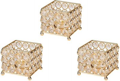 Being Nawab Golden Square Trio Iron, Crystal 3 - Cup Tealight Holder Set(Gold, Pack of 3)