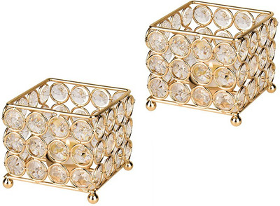 Being Nawab Golden Square Duo Iron, Crystal 2 - Cup Tealight Holder Set(Gold, Pack of 2)