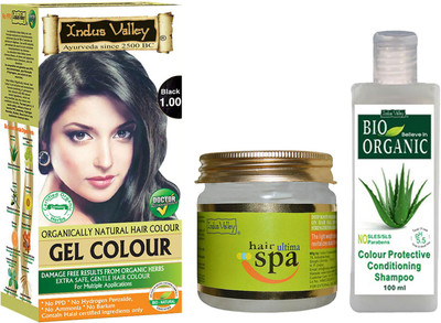 

Indus Valley Organically Natural Gel Black Gentle Hair Color with Deep Nourishing Hair Ultima Spa and Colour Protection Shampoo Combo Pack(Set of 3)