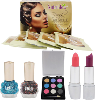 NutriGlow Set Of 1 Pearl Radiance Facial Kit + 2 Lipsticks + 2 Nail paints + 1 Eye Shadow(Set of 1)