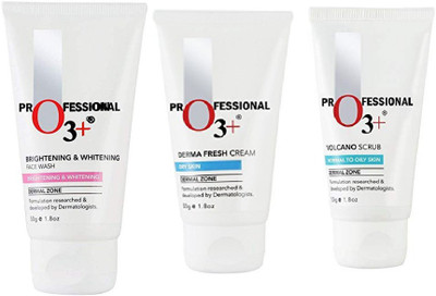 

O3+ Gold Brightening and Whitening Face Wash, Volcano Scrub, Derma Fresh SPF40 Cream Combo (Set of 3)(Set of 3)
