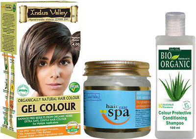 

Indus Valley Organically Natural Gel Medium Brown Hair Color with Deep Nourishing Hair Eaze Spa and Colour Protection Shampoo Combo Pack(Set of 3)