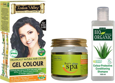 

Indus Valley Organically Natural Gel Dark Brown Long Lasting Hair Color with Hair Ultima Spa and Colour Protection Shampoo Combo Pack(Set of 3)