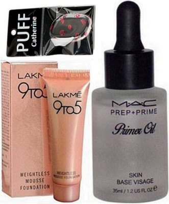 

catherine silicon puff, weightless mousse foundation & prep+prime primer oil skin base visage(Set of 3)