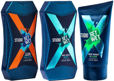 

Set Wet Studio X Brightening Face Wash 100 ml, Cooling & Style Shampoo and Refresh Body Wash for Men 180 ml(Set of 3)