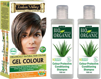 

Indus Valley Organically Natural Gel Medium Brown Chemical Free Hair Color with 2 Set of Colour Protection Shampoo Combo Pack(Set of 3)