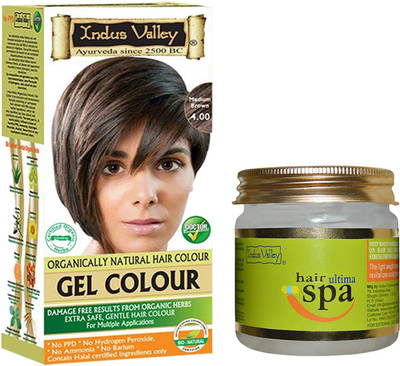 

Indus Valley Organically Natural Gel Medium Brown Permanent Hair Color with Deep Nourishing Hair Ultima Spa Combo Kit(Set of 2)