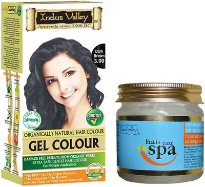 

Indus Valley Organically Natural Gel Dark Brown Ammonia Free Hair Color with Deep Nourishing Hair Eaze Spa Combo Kit(Set of 2)