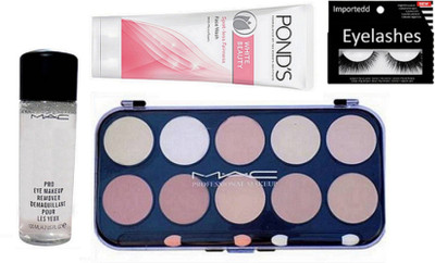 

Importedd Eyelashes, Mac 10 Shades Concealer Palette, Eye Makeup Remover, Pond's White Beauty Spot-Less Fairness Face Wash(Set of 4)