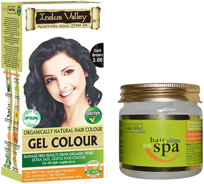 

Indus Valley Organically Natural Gel Dark Brown Long Lasting Hair Color with Deep Nourishing Hair Ultima Spa Combo Kit(Set of 2)