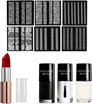 

Panachee Matt Lipstick - Nail Polish - Lace Nail Art Stickers - Combo(Set of 1)