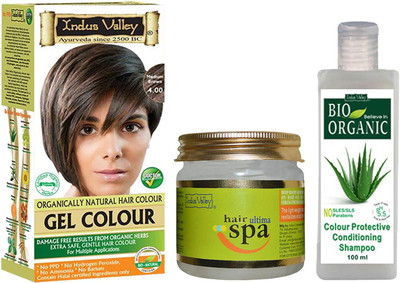 

Indus Valley Organically Natural Gel Medium Brown Permanent Hair Color with Hair Ultima Spa and Colour Protection Shampoo Combo Pack(Set of 3)