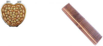 

PELO Combo Of Folding Compact Mirror With Pure Neem Wood Comb, Compact Mirror For Girls And Women Makeup, Folding Travelling Compact Mirror, Antidandruff Neem Wood Comb For Men And Women Hair, Neem Wood Comb For Hair Regrowth, Pack Of 1(Set of 2)