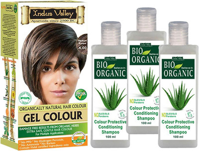 

Indus Valley Organically Natural Gel Medium Brown Permanent Hair Color with 3 Set of Colour Protection Shampoo Combo Pack(Set of 4)
