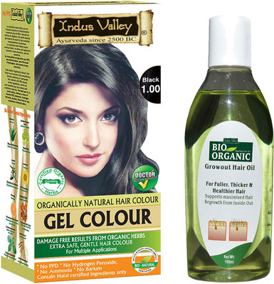 

Indus Valley Organically Natural Gel Black Gentle Hair Color with Bio Organic Hair Regrowth Oil Combo Pack(Set of 2)