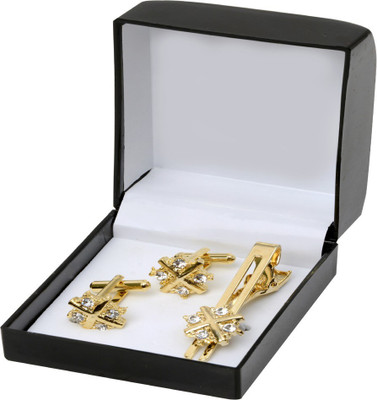 EXOTICA Fashions Metal Cufflink & Tie Pin Set(Gold)