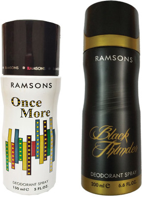 

RAMSONS ONCE MORE DEODORANT SPRAY 150ML+BLACK THUNDER DEODORANT SPRAY 200ML Deodorant Spray - For Men(150 ml, Pack of 2)
