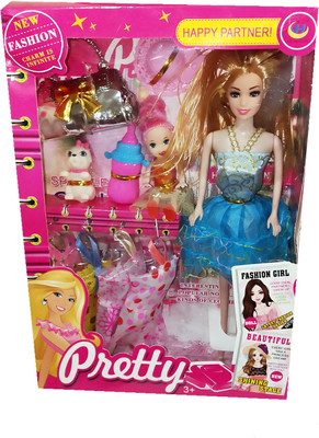 

TALKING GANESHA Beautiful 30 CMS Fashion Doll With Baby, Kitten & Accessories Doll Set For Girls - Model 3(Multicolor)