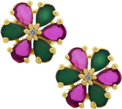 memoir Gold plated Faux Columbian Emerald and Burma Ruby, flower shape Stud earring Women Fashion Cubic Zirconia Brass Stud Earring
