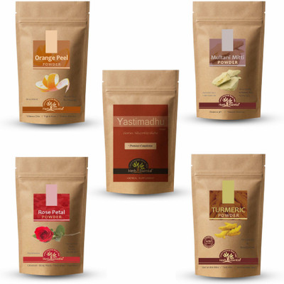 

Herb Essential Orange Peel Powder 50gm, Multani Mitti 50gm,Yastimadhu Powder 50gm,Rose Petal Powder 50gm,Turmeric Powder 50gm 250 g(Set of 5)