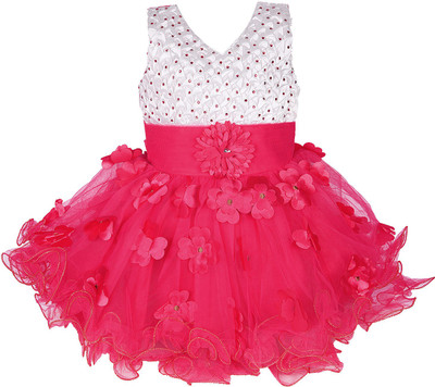 Wishkaro Girls Midi/Knee Length Party Dress(Red, Sleeveless)
