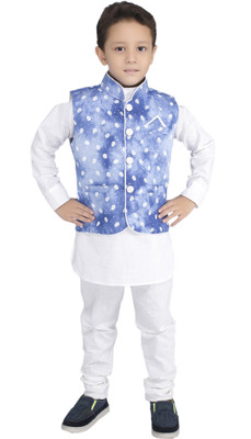 new gen Boys Festive & Party Kurta, Waistcoat and Pyjama Set(White Pack of 1)